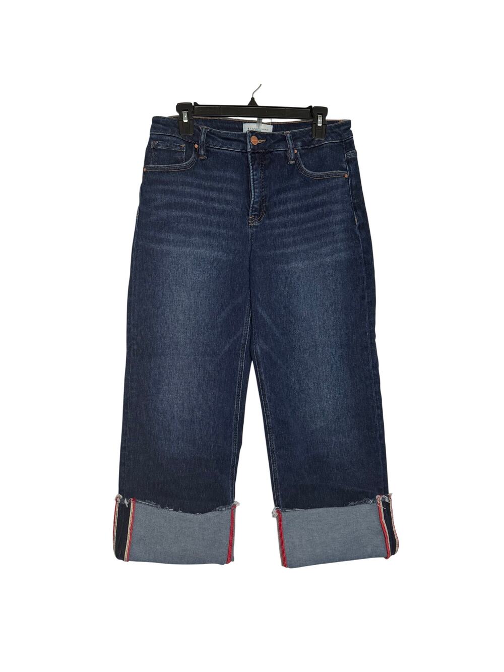 Risen Jeans Wide Cuff Mid Rise Wide Leg Juniors Size 9 Dark Wash Red White Blue
